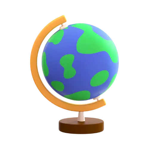 An image of a clay globe on a brown stand